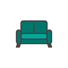 Sofa household furniture filled outline icon, line vector sign, linear colorful pictogram isolated on white. Symbol, logo illustration. Pixel perfect vector graphics