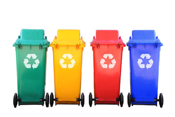 colorful recycle bins with logo isolated save clipping path