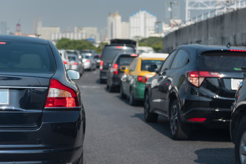 Fototapeta na wymiar traffic jam with row of cars