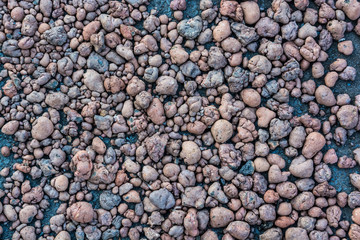 Close up expanded clay aggregate on ground