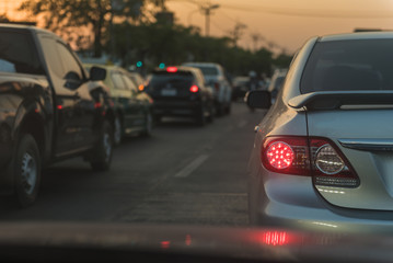 Fototapeta premium traffic jam with row of cars on street
