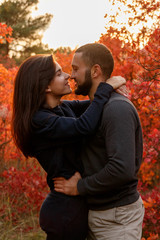 Romantic couple in love in autumn park