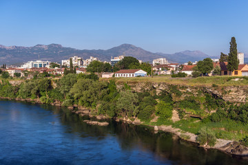 Fototapeta na wymiar Moraca River in Podgorica city in Montenegro