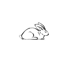 Hand drawn vector abstract graphic icon design element with cute ink brush drawing illustration of bunny or rabbit isolated on white background