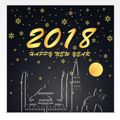  Happy New Year 2018 .Illustration of Turkey Landmarks .Gold and black color tone.