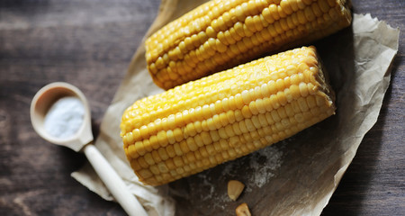 Fresh corn. Natural food from corn cob with salt. Rural Mexican 