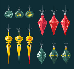 Christmas decorations with ribbon and bow. Cartoon vector illustration