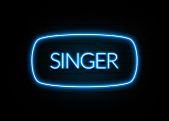 Singer  - colorful Neon Sign on brickwall