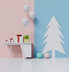 Christmas Room with Gift Box and Balloon.3d rendering