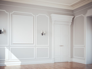 Classic interior with white doors. 3d rendering