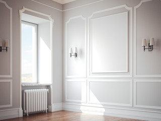 Classic interior with gray walls and picture frame. 3d rendering