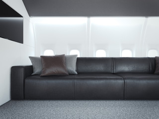 Comfortable sofa in a personal jet. 3d rendering