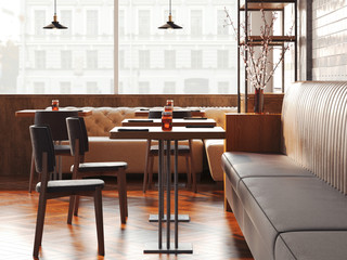 Modern loft restaurant. 3d rendering
