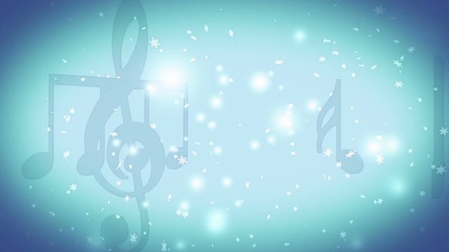 Christmas holiday music winter snow flakes in blue and white animated looping background