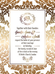 Vintage baroque style wedding invitation card template.