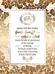 Vintage baroque style wedding invitation card template.