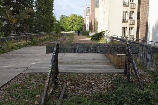 France, Paris, 15th district, small section of the Chemin de fer de Petite Ceinture ("little belt railway") between the rue Saint Charles and the rue Olivier de Serres