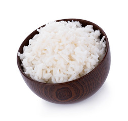 Rice in a bowl on a white background