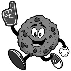 Chocolate Chip Cookie Running with Foam Finger Illustration