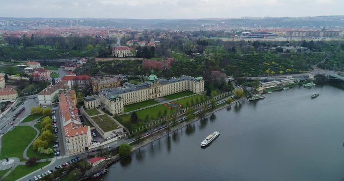 Straka Academy, Strakova akademie, Vltva, Aerial view, Letna garden, Prague