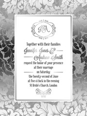 Vintage baroque style wedding invitation card template.