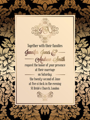 Vintage baroque style wedding invitation card template.