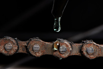 Macro photo of rust bicycle chain.