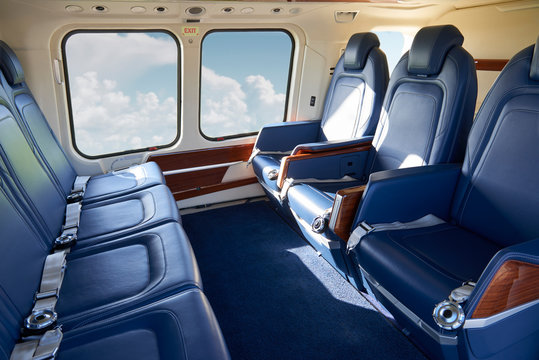 Seats In Empty Helicopter Cabin During Flight