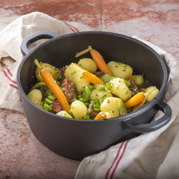 French lamb stew of Noire du Velay sheep with grenaille potatoes