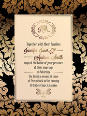 Vintage baroque style wedding invitation card template.