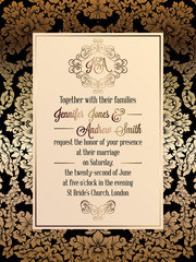 Vintage baroque style wedding invitation card template.