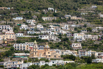 Exclusive villas and hotels on the rocky coast of Amalfi. Campania. Italy
