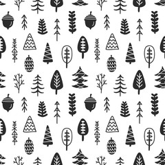 Scandinavian Forest trees nordic seamless pattern