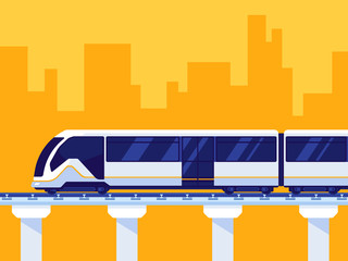 Passenger express train. Subway transport underground train. Metro train vector illustration