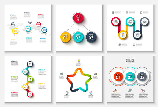 Business data visualization. Abstract elements of graph, diagram with 3, 4, 5 and 6 steps, options, parts or processes. Vector business template for presentation. Creative concept for infographic.