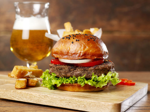 Burger, fries and beer