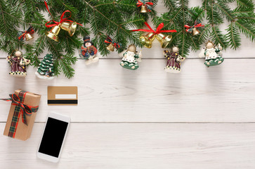 Online paying for christmas decorations background