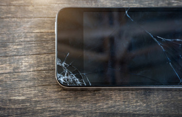 Broken screen of black smart phone