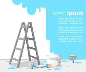 Interior design concept room cluttered with building tools and a sketch drawn on the wall on white background Vector illustration Web site page and mobile app design