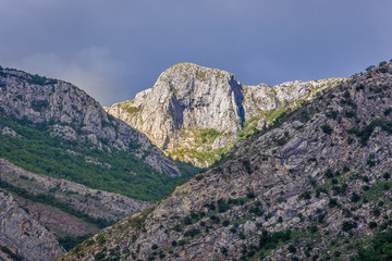 Rumija mountain range, part of Dinaric Alps seen from Stari Grad village near Bar city, Montenegro