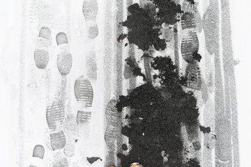 Footprints in the snow. Footprints on the first snow. Imprint of © alexkich