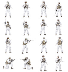 Set of special forces operators of Navy Seals armed with closed face in polarized sunglasses and...