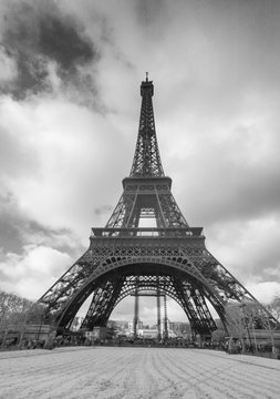 Infrared view of Eiffel Tower from Champs de Mars park, Paris
