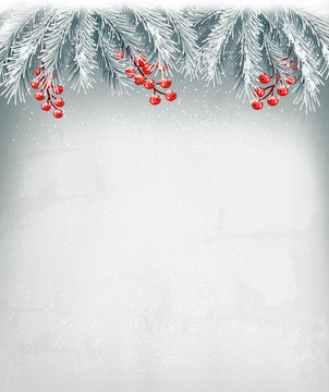 Christmas holiday decoration with branches of tree. Vector.