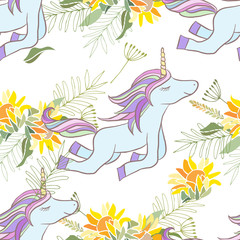 Retro style Illustration with flowers and animal
