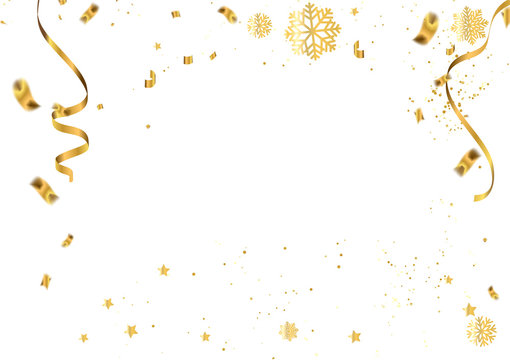 celebration vector illustration of christmas 2018 background with christmas confetti gold and snowflakes