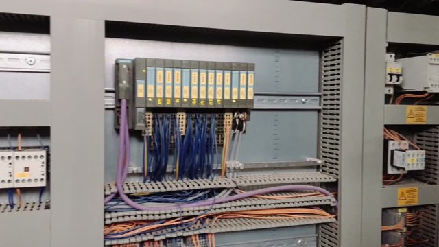 Electrical board with electrical equipment.