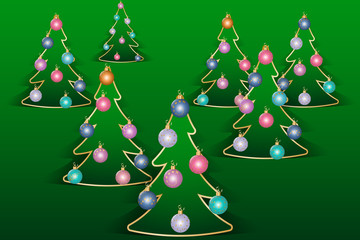 Christmas greeting card with decorated fir trees. Vector illustration EPS10