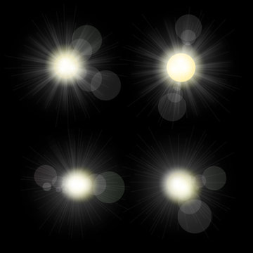 Sunlight set illustration. Collection of star bursts and flares