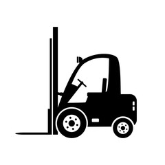 Black forklift truck vector icon on white background